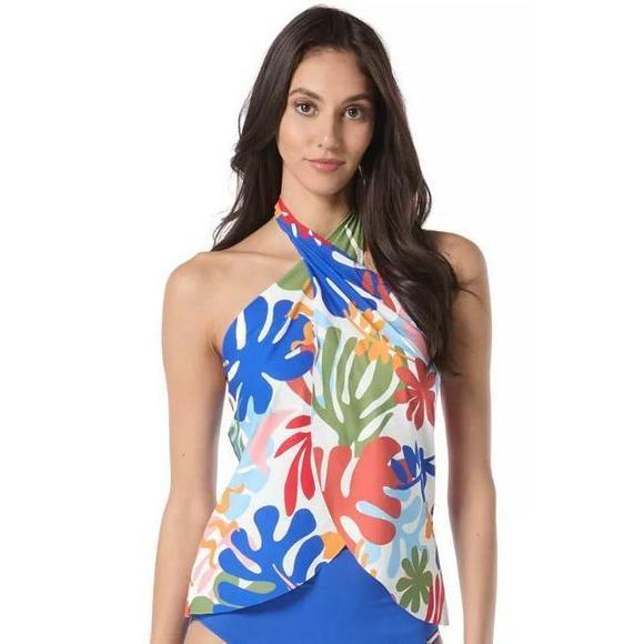 Vince Camuto Printed Crossover Convertible Multicolor Tankini Top L - Picture 1 of 2